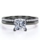 thumbnail image 1 of JeenMata Anillo de Boda de 1,50 Quilates con Corte Princesa, Engaste en Garras y Detalles Pavé en Baño de Oro Negro de 18 K sobre Plata (Personaliza la Banda de Tu Anillo de Bodas), 1 of 6