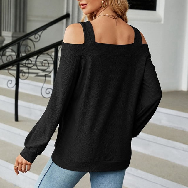 Camisa Con Hombros Descubiertos, Top De Manga Larga Para Mujer, Moda Holgada