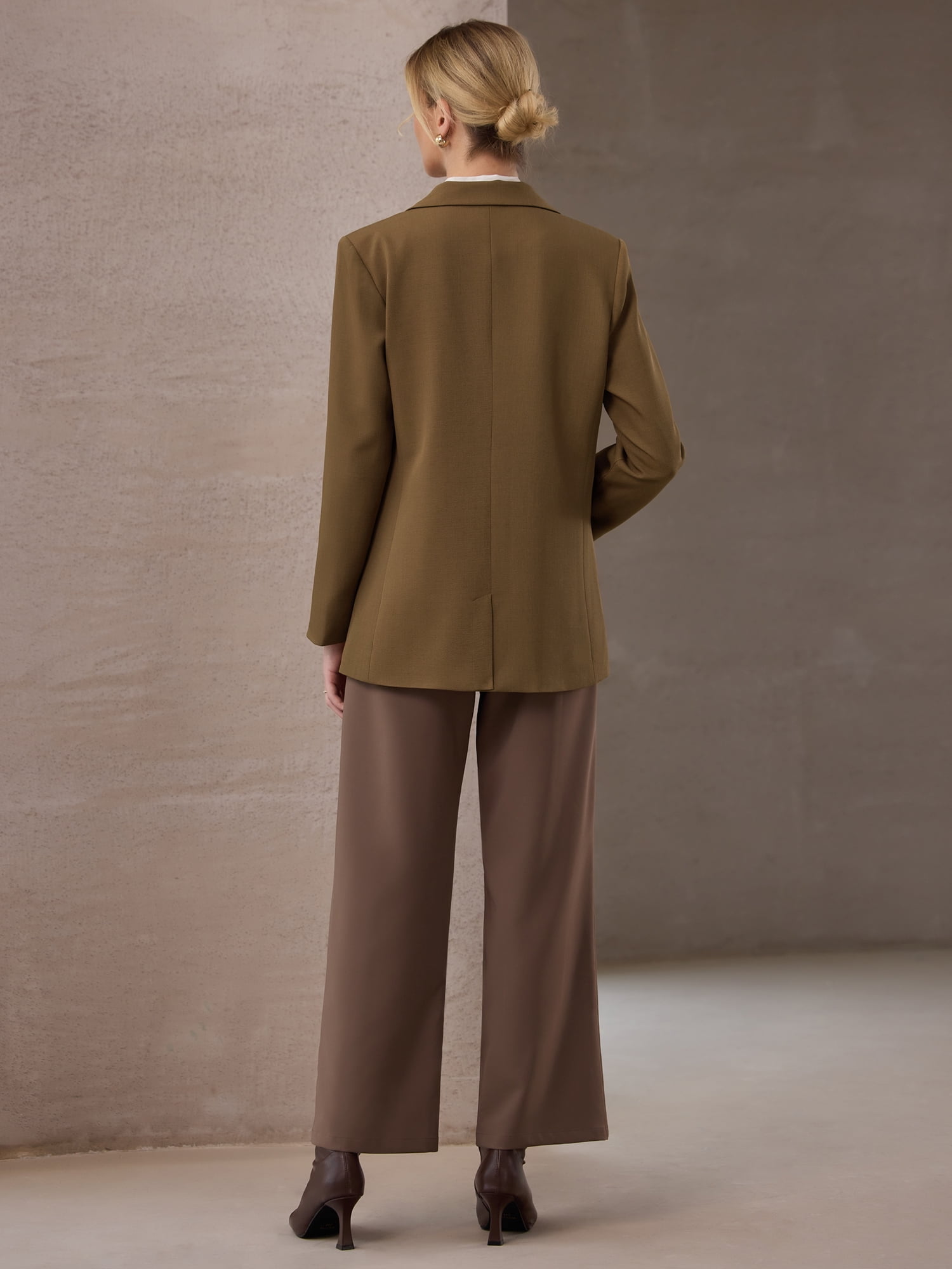 DARING DIVA Women's Open Front Long Sleeve Work Suit Jacket Blazer with Pockets 2XL Brown