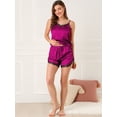 thumbnail image 3 of Conjunto De Pijama De Camisola De Satén Pantalones Cortos De Camisola De Encaje Ligero Ropa De Dormir Para Mujer Fucsia S, 3 of 6