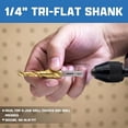 thumbnail image 6 of NEIKO 10603A Step Drill Bit, 6 Steps 3/16" to 1/2" Spiral High Speed Steel, Titanium Nitride Coated, 1/4" Tri Flat Step Bits for Steel, Metal, Wood, Plastic, Unibit Cone Drill Bits, Two Flute, 6 of 7