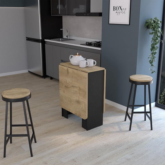 TUHOME Gateleg Folding Table with Space-Saving Drop-Leaf System, Compact Foldable Design