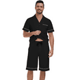 thumbnail image 3 of EA'S SECRET Mens Pajamas Set 100% Cotton Short Sleepwear Sets Classic Button Down Loungewear Summer Mens Pjs Sets With Pockets (Black,M), 3 of 7
