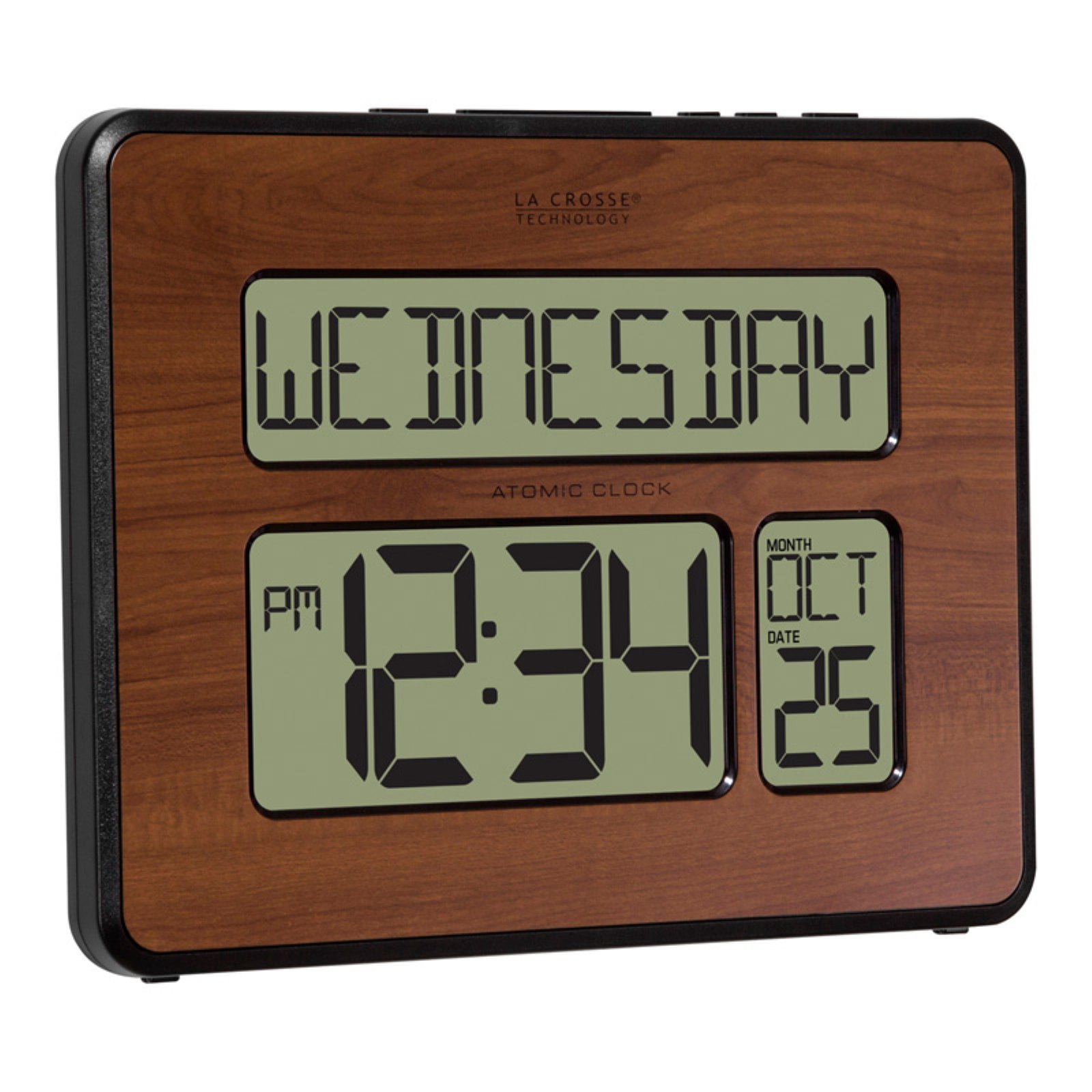 La Crosse Technology Atomic Calendar Backlight Digital Clock with Large Digits, Walnut, 513-1419BL-WA