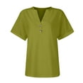 thumbnail image 3 of Dealovy Womesn Tops Summer Casual V Neck Buttons T-Shirts Short Sleeve Solid Color Loose Fitted Tees, 3 of 5