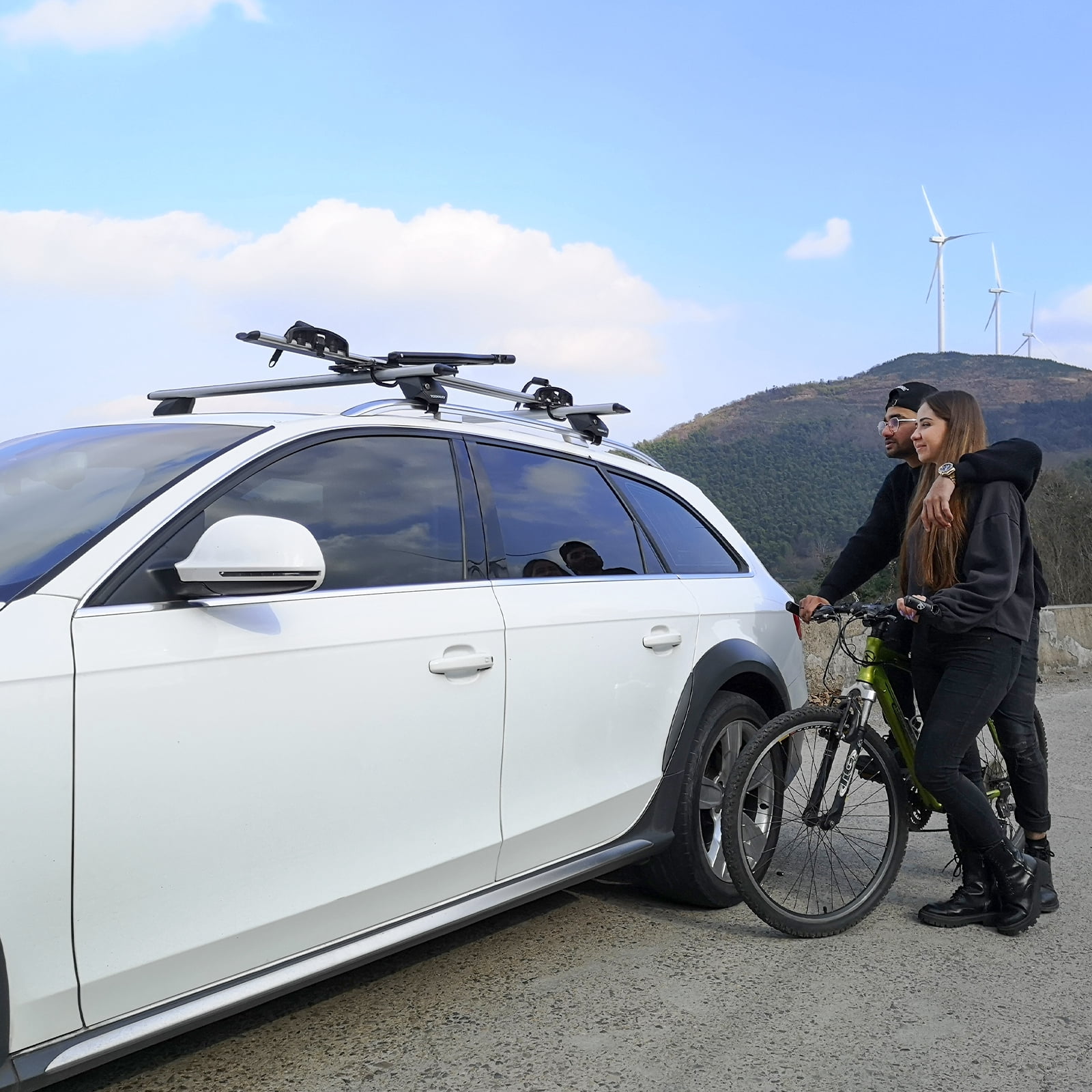 COWVIE 53" Pro Universal Roof Rack Cross Bars with keyed Locks Fully Assembled- Fit Raised Rails, Silver
