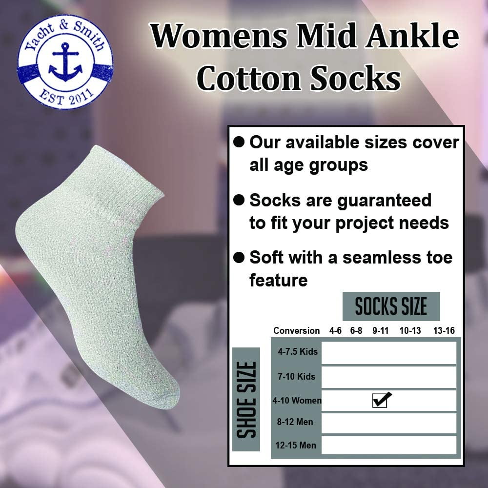 Yacht & Smith 72 Pairs Of Wholesale Bulk Womens Mid Ankle Socks, Cotton Sport Athletic Socks - Size 9-11
