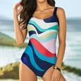 thumbnail image 1 of Traje de baño de una pieza con estampado de colores de verano para mujer, traje de baño conservador ajustado, 1 of 6