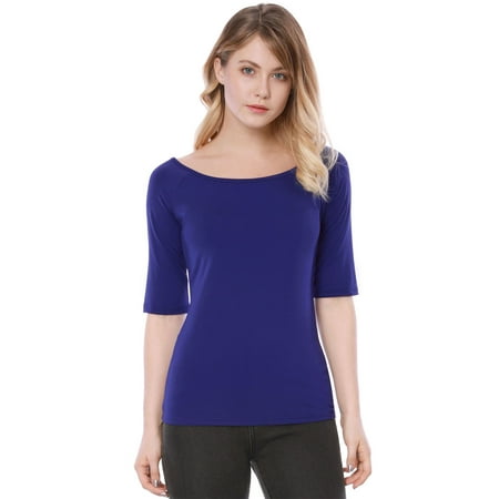 Unique Bargains Women's Half Sleeves Fitted Layering Top T-Shirt