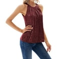 thumbnail image 2 of Sequin Halter Tops for Women Sleeveless Sparkly Shiny Tank Tops Ruched Flowy Sparkly Club Outfits Party Shirt Wine Red L, 2 of 7