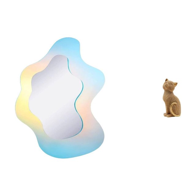 Estatua De Gato Con Espejo Acrílico Ondulado, Figura Decorativa De Resina Coleccionable, Espejo De Maquillaje Moderno, Escultura Animal Para Decoración De Pared De Baño, Entrada,