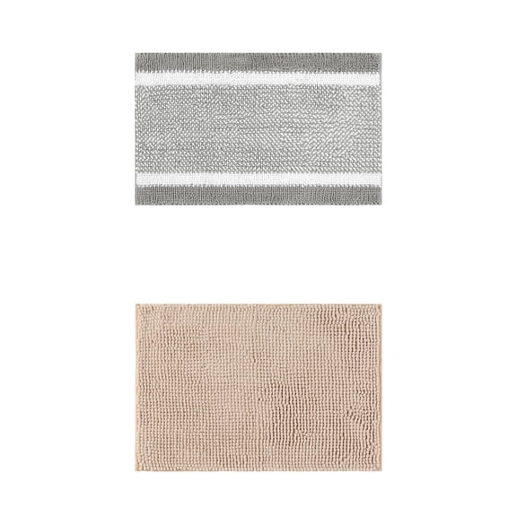 Unique Bargains 2 Pcs Room Rug Mat Plush Shaggy Carpet Khaki/Grey 20" x 32"