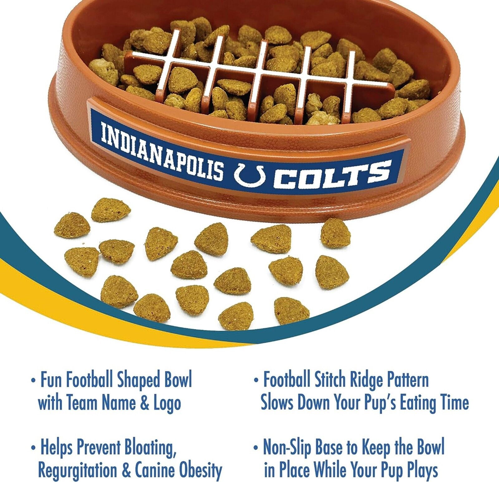 Pets First NFL Indianapolis Colts Super-Bowl Slow Feeder Bowl for Dogs and Cats, Football Design for Healthy Digestion, Non-Slip, for Large & Small Pet