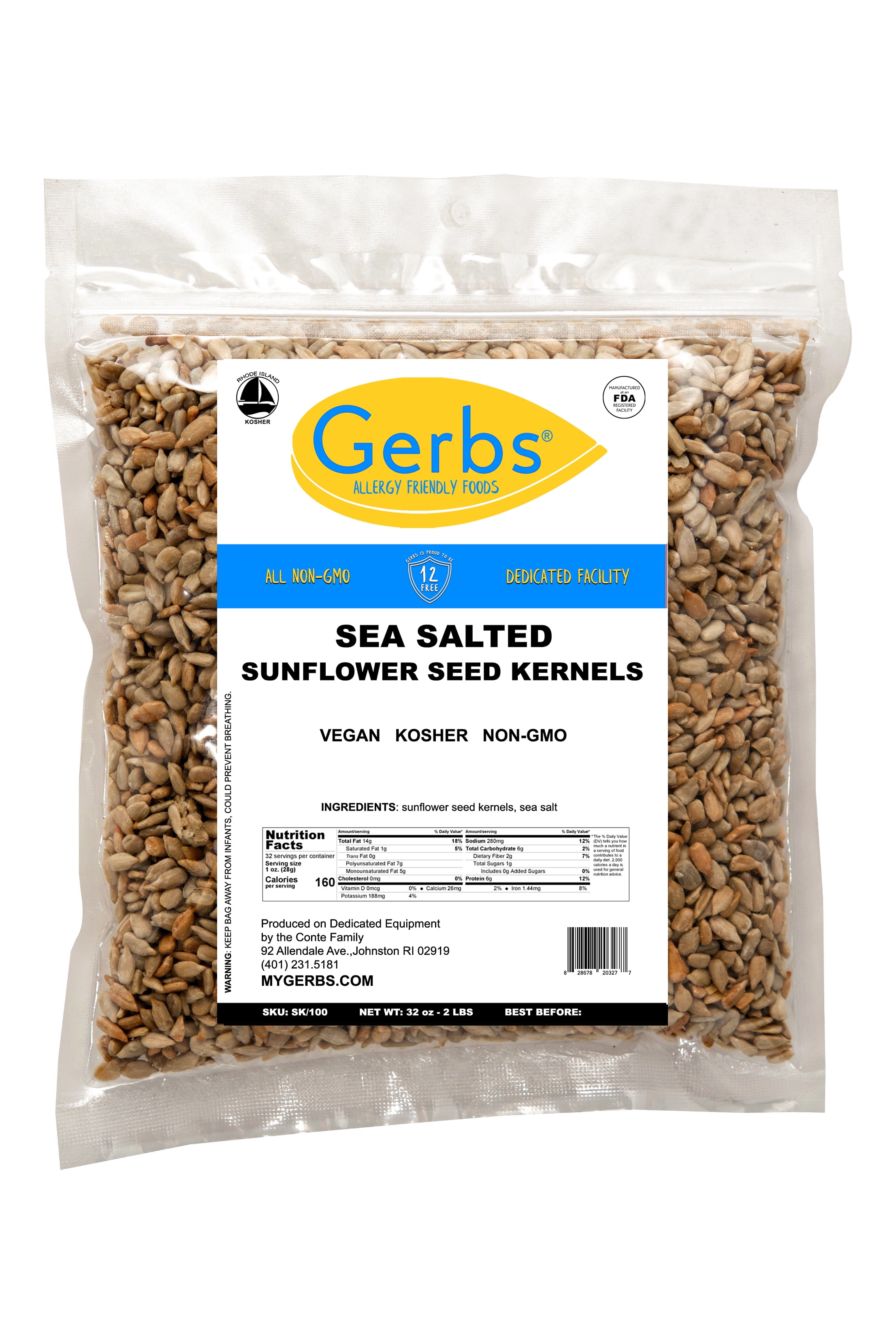 Sea Salted Sunflower Seed Kernels by Gerbs 2 LBS Top 14 Food