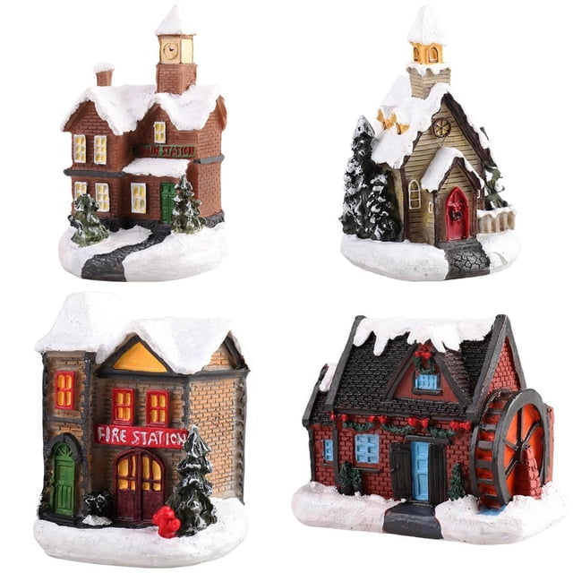 4 piezas casas de nieve de resina LED Colco decoración de escritorio