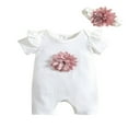 thumbnail image 1 of Ensemble de Barboteuse pour Bébé Fille à Manches Courtes, Barboteuse à Fleurs avec Bandeau, Tenue d'Été Décontractée, 1 of 6
