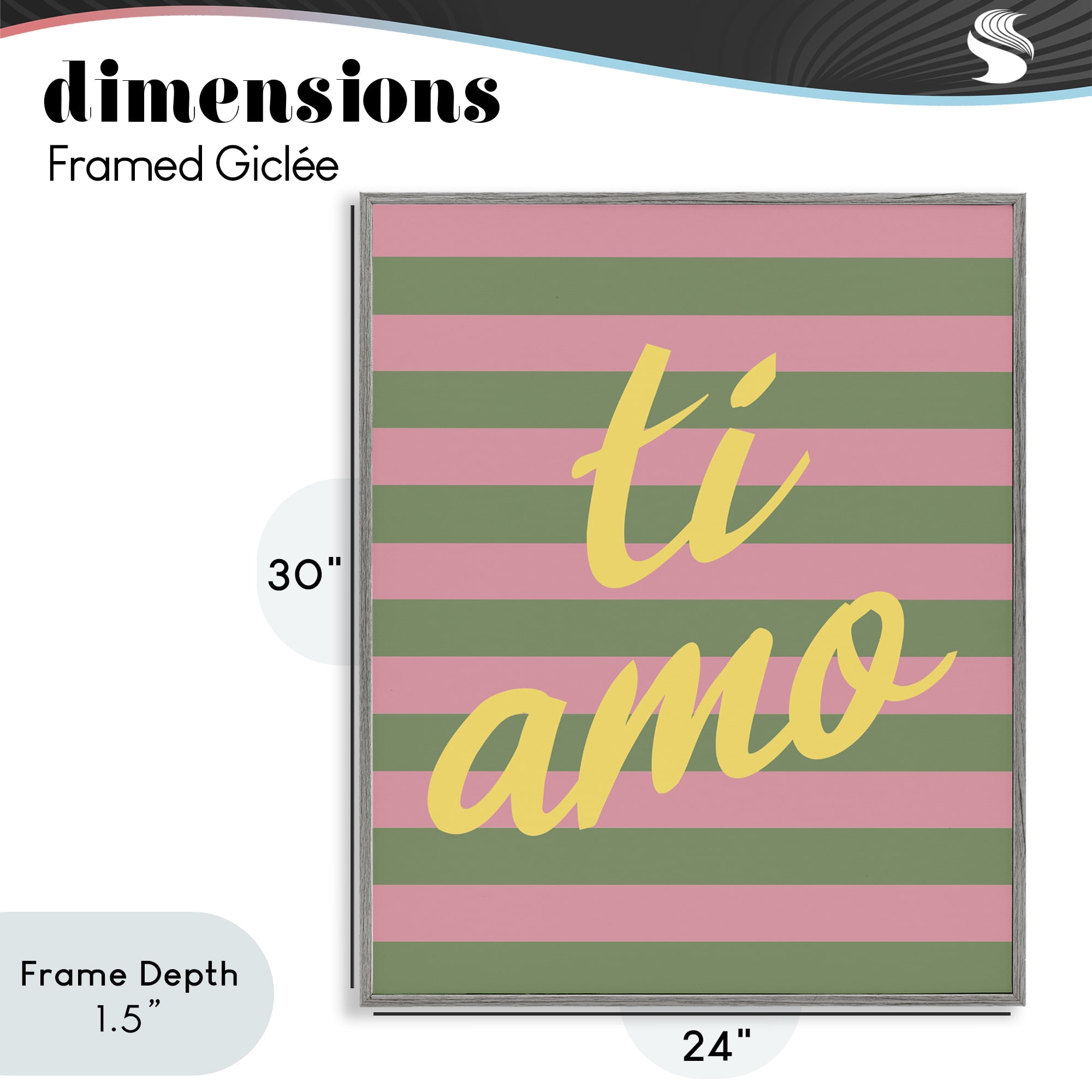 Stupell Industries Ti Amo Pink Green Stripes Gray Framed Giclee Art, design by SD Graphics Studio