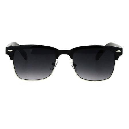 SA106 - Mens Half Rim Rectangular Luxury Hipster Shade Sunglasses Black ...
