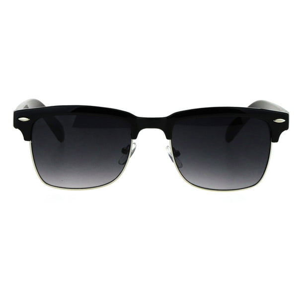 Mens Half Rim Rectangular Luxury Hipster Shade Sunglasses Black 