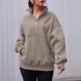 thumbnail image 6 of YDFCWXW Women's Half Zip Oversized Sweatshirts Fleece Quarter Zipper Pullover Hoodies 2025 Neck Fall Workout Jacket Khaki, XL, 6 of 7