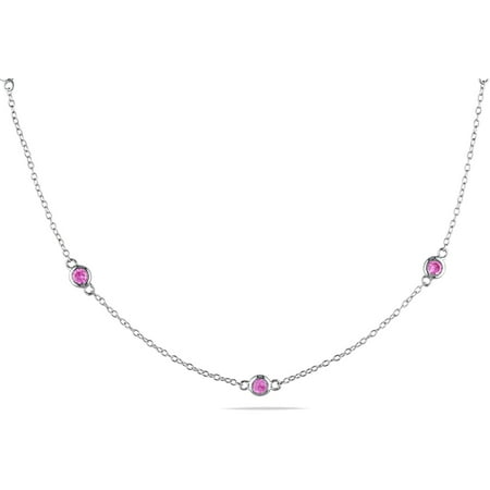 Cutie Pie 1-1/8 Carat T.G.W. Created Pink Sapphire Sterling Silver Girls' Necklace, 14