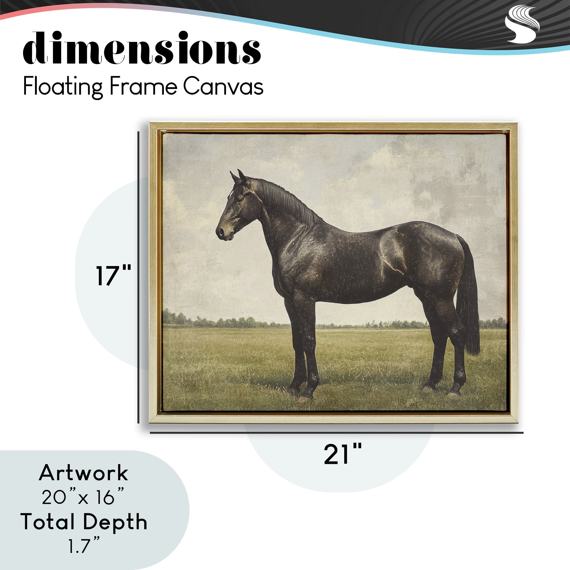 Stupell Industries Espresso Horse in Pastoral Field Gold Framed Floater Canvas Wall Art, design by Petal Prints Design