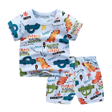 

Yubatuo Toddler Baby Boys Girls Short Sleeve Cartoon T-Shirt+Shorts Outfits Set Blue 90