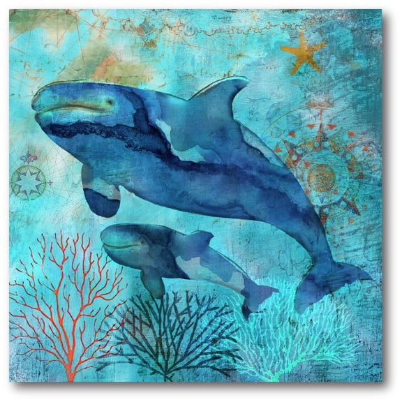 Courtside Market Deep Sea Whales Gallery-Wrapped Canvas Wall Art, 16x16