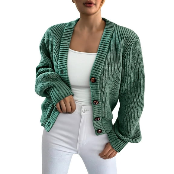 iHPH7 Cropped Cardigan Long Sleeve Sweaters for Women Casual Outerwear Crop Sweater Fall Cardigans for Women Short Cardigans for Women Fall Sweaters for Women Dark Green L