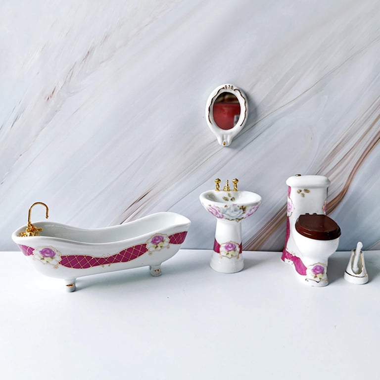 KIMISS Ensemble Salle De Bain Miniature 1/24 – Baignoire, Toilettes, Lavabo – 3 Couleurs