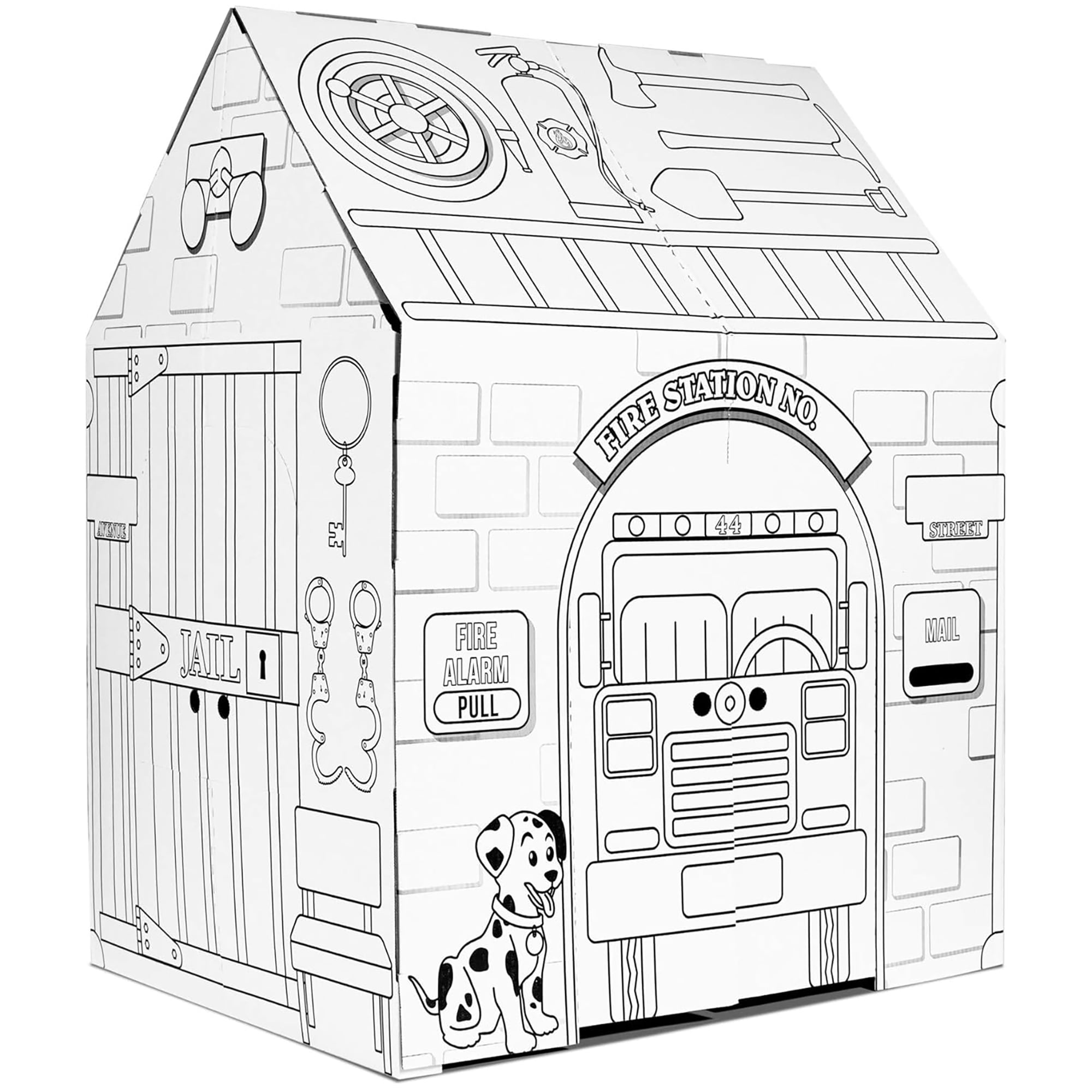 Easy Playhouse Police and Fire Station - Kids Art & Craft for Indoor & Outdoor Fun – Decorate & Personalize The Cardboard Fort, 32" X 26. 5" X 40. 5" Age 3+