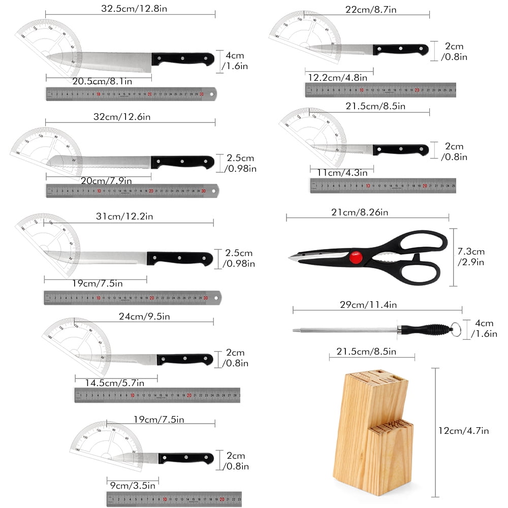 Welan 15 Pcs Knife Set with Wooden Block Stainless Steel Knives with Ergonomic Handle