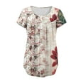 thumbnail image 4 of Women's Cute Tshirts Wildflower Graphic Loose Tees Summer Short Sleeve Casual Tops Dressy Pleated Button Round Neck Tunic Top Boho Floral Trendy Going Out Basic Tee Blouses, 4 of 5