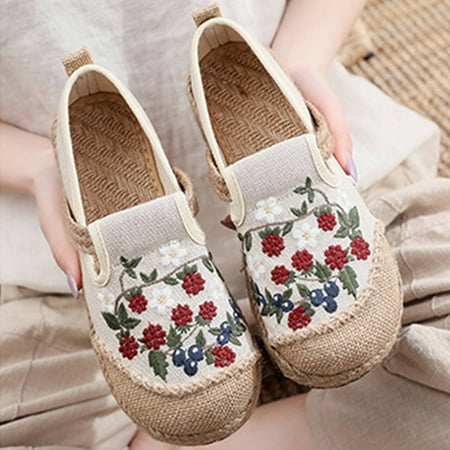 Xysaqa Women Flats Shoes  Womens Golf Shoes Women s Round Ethnic Style Embroidered Shoes Shallow Cut Low Top Soft Bottom Cloth Shoes Shoes for Women Dressy on Clearance
