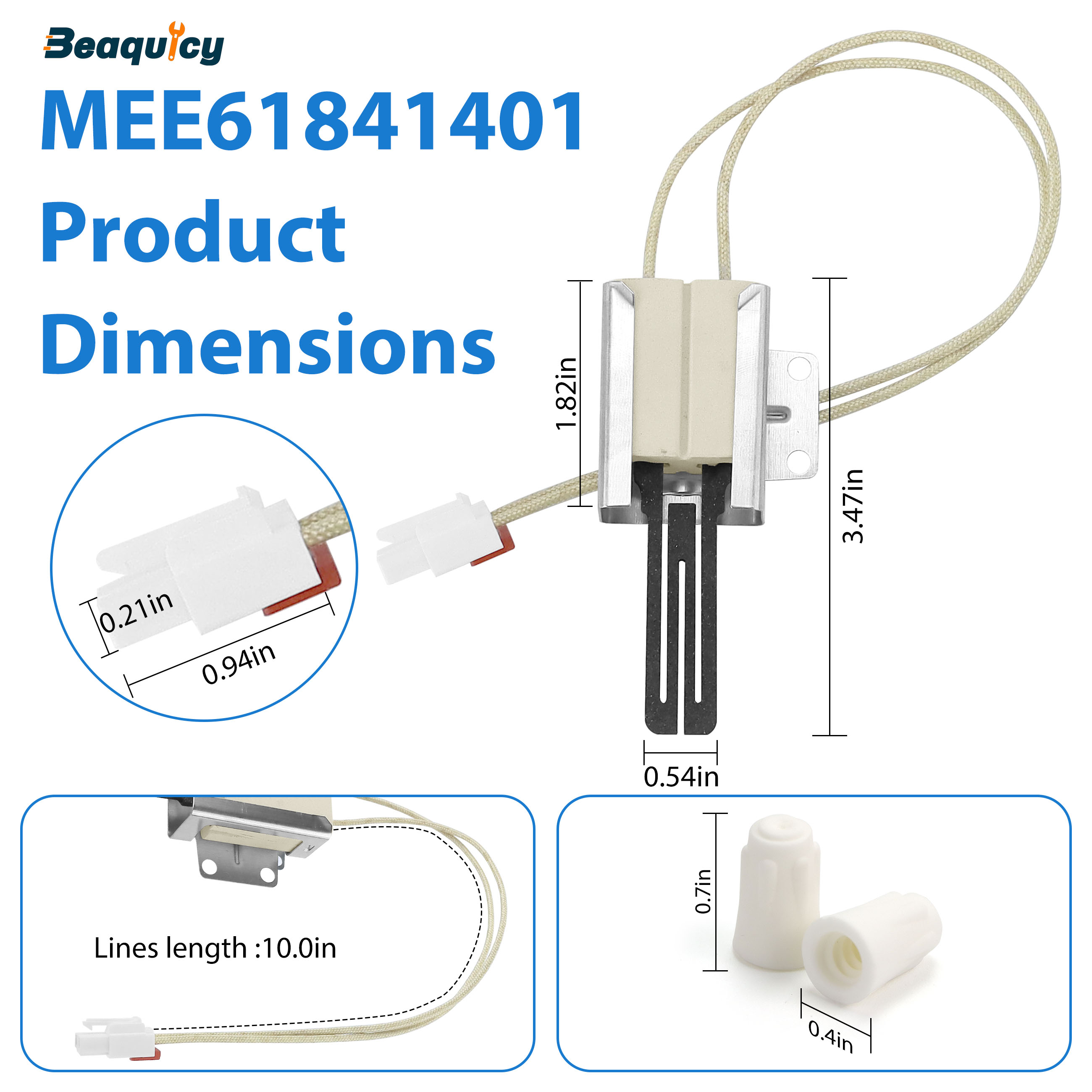 Beaquicy MEE61841401 Range Oven Ignitor Exact Replacement Replaces MEE61841403 MEE63084901 Oven Igniter for Gas Stove