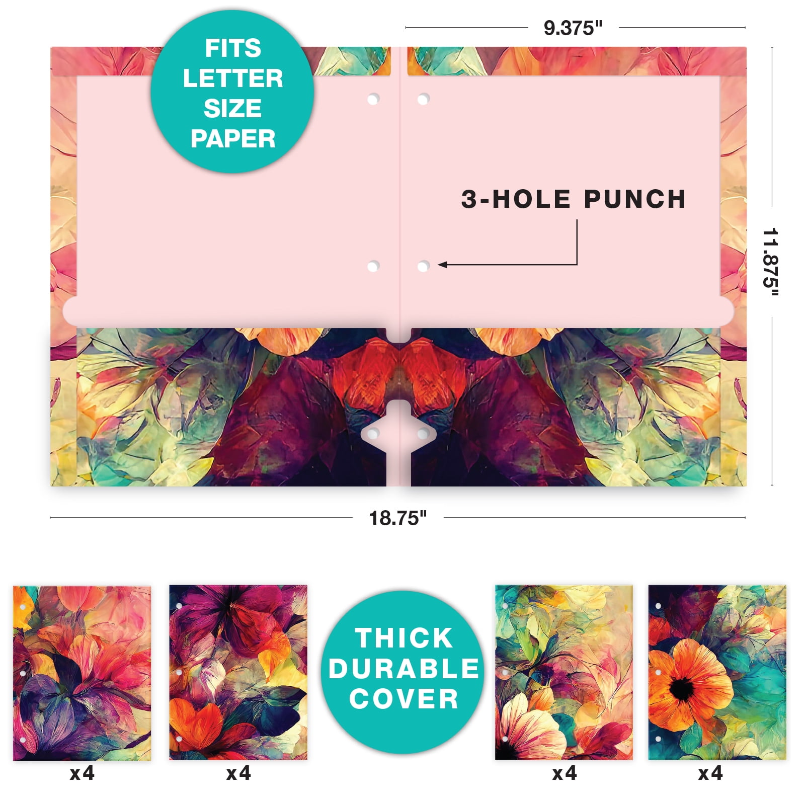 16 Pack Pocket Folders - Abstract Floral