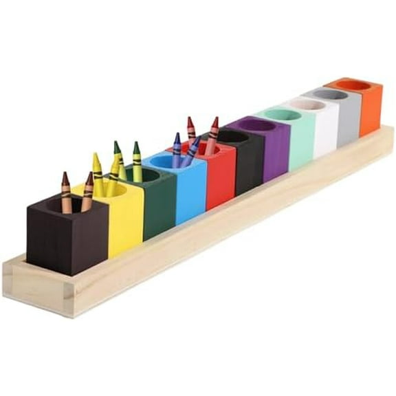 Colored Crayon Holder, Wooden Pencil Organizers for Little Ones, Marker Storage Containers, Desk Crayon Caddy, Stationary Art Supplies Storage for Classroom, 11 Cups on a Stand$$Office
