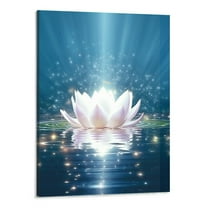Creowell Oil Painting Canvas Wall Art Blue Flowers Lotus Water Ripple,Picture Prints Artwork Stretched and Framed Floral Meditation Abstract Art,Wall Decor Ready to Hang for Living Room 16x20 Inch