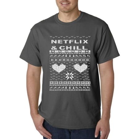 This Christmas On Netflix Trendy USA 597 - Unisex T-Shirt NETFLIX AND CHILL LOVE CHRISTMAS Large Charcoal ()