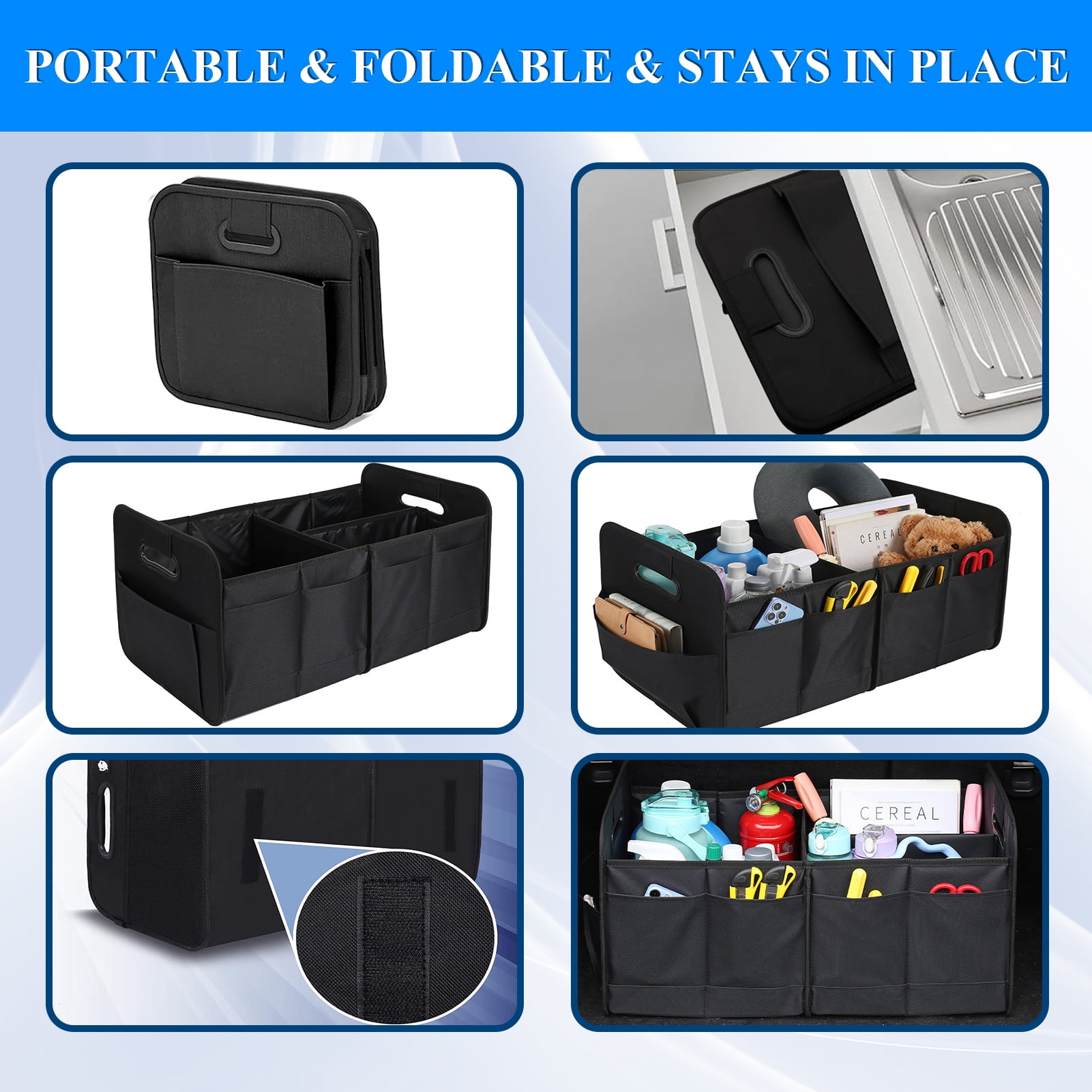 Foldable Car Trunk Organizer – Waterproof Storage Box With Mesh Pockets For SUV, Pickup