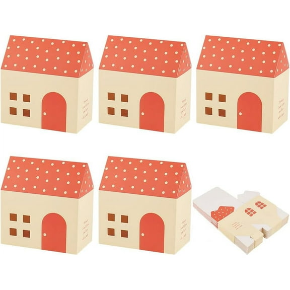 30PCS House Shaped Gift Boxes 4.3x2.55x2.75 inch Dark Orange Kraft Paper Candy Boxes Gift Bag Bakery Boxes for DIY Gift Giving Holiday Wedding Baby Shower Party Favor