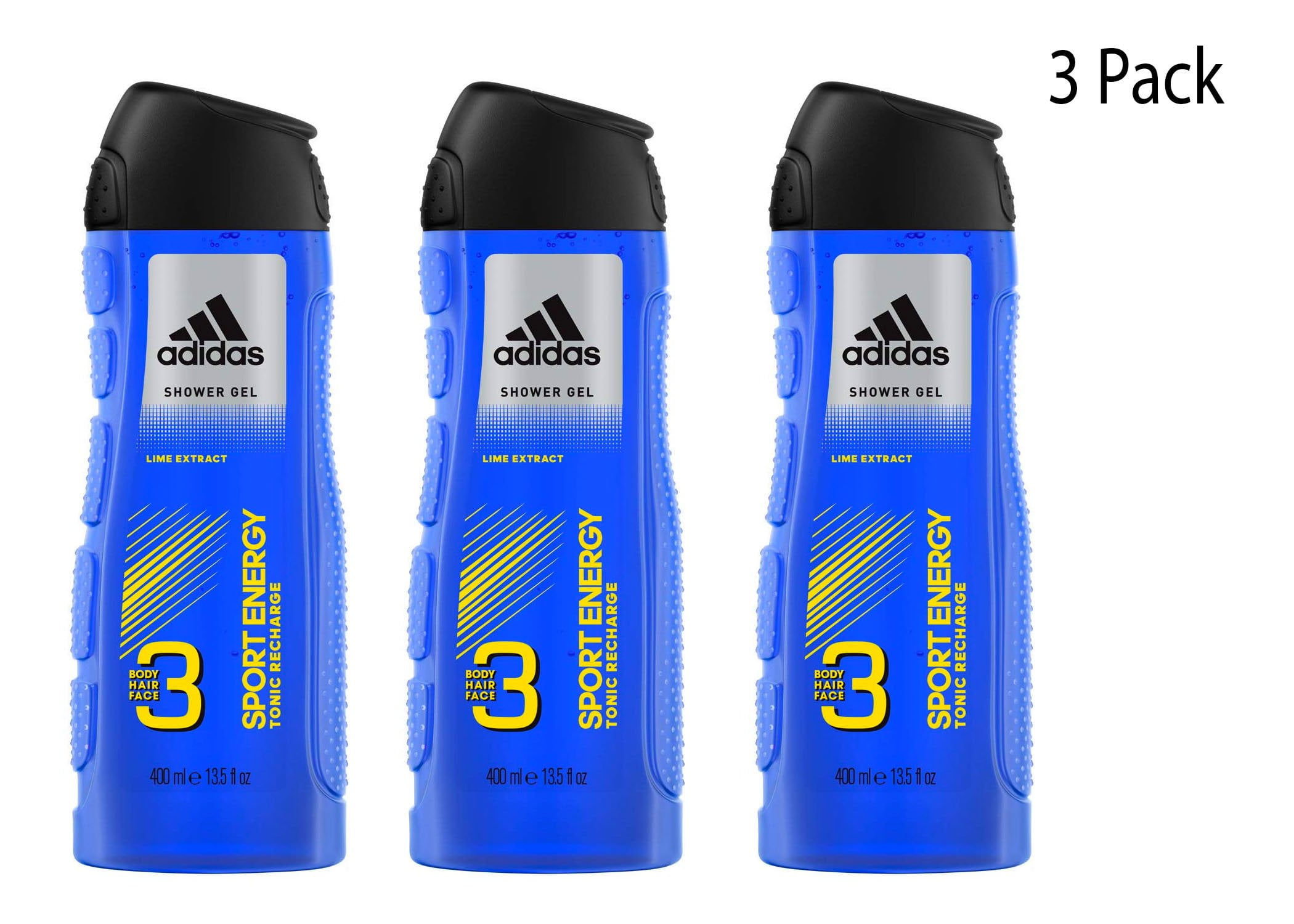 3 X Adidas Male Sport Energy 16 Fl Oz Body Wash, Face Wash & Shampoo 16