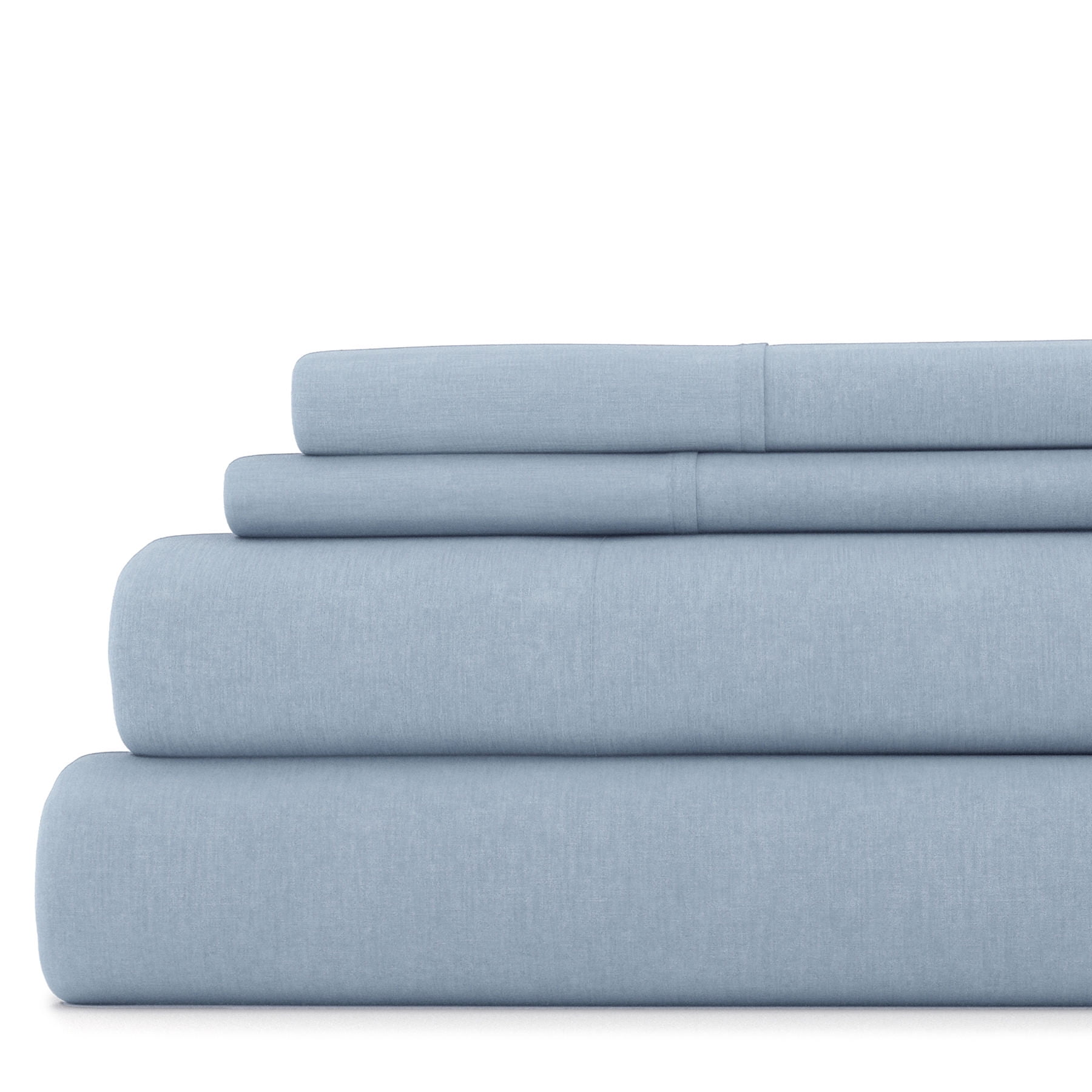 Noble Linens 4 Piece Linen Bamboo-Blend Bed Sheet Set, Light Blue, King