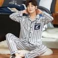 thumbnail image 3 of Pijamas de hombre de manga larga de algodón de primavera y otoño de verano para hombre de algodón de hombre de mediana edad cárdigan verde fino conjunto de ropa para el hogar, 3 of 5