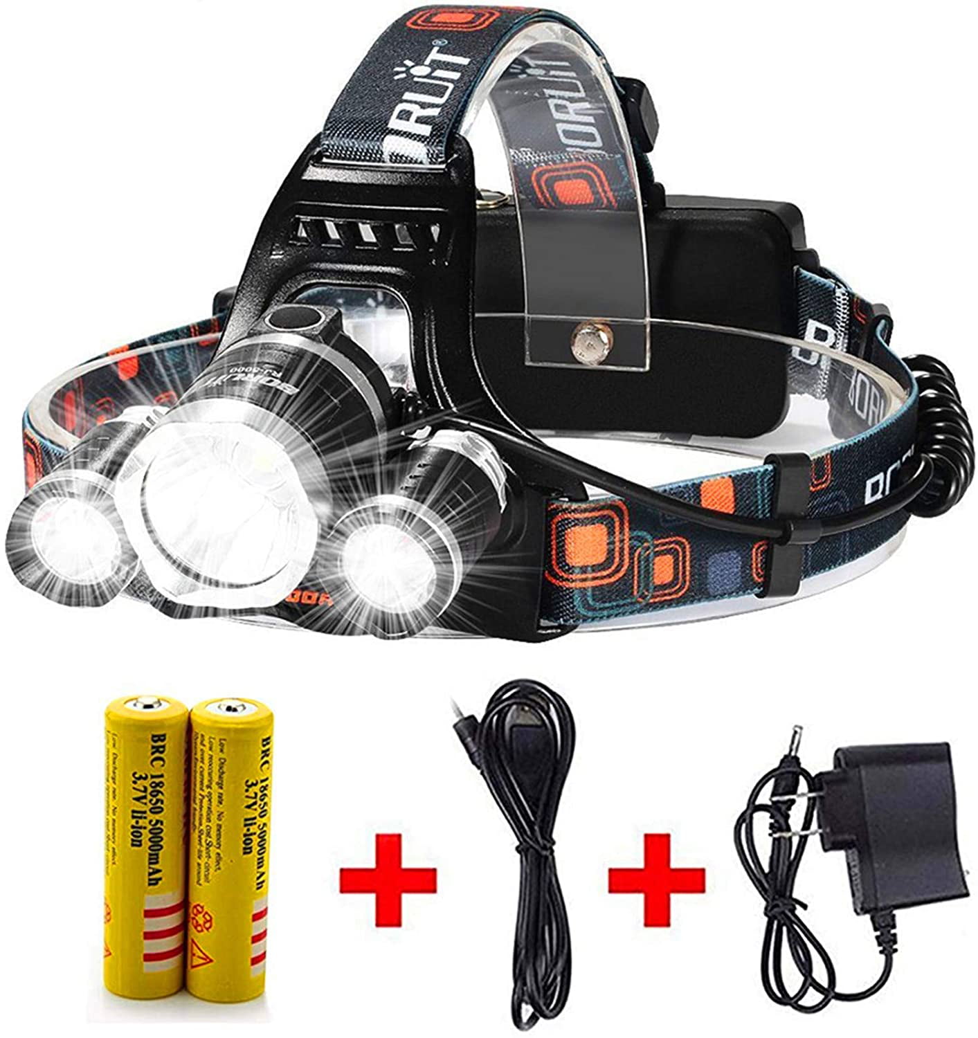 Camping Headlamp Brightest 10000 Lumen LED Headlight Rechargeable Waterproof 