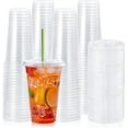 TRAHOO[90 Sets] 20 oz Clear Plastic Cups With Flat Lids, Disposable
