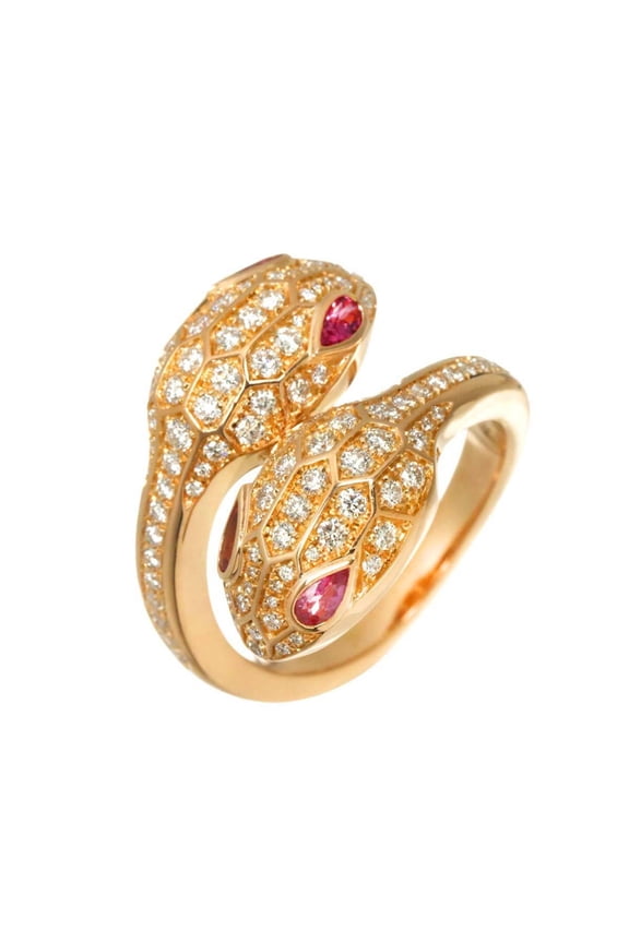 Pre-Owned Bulgari BVLGARI Serpenti Seduttori #49 Ring with Diamonds and Rubellite, 18K PG Pink...