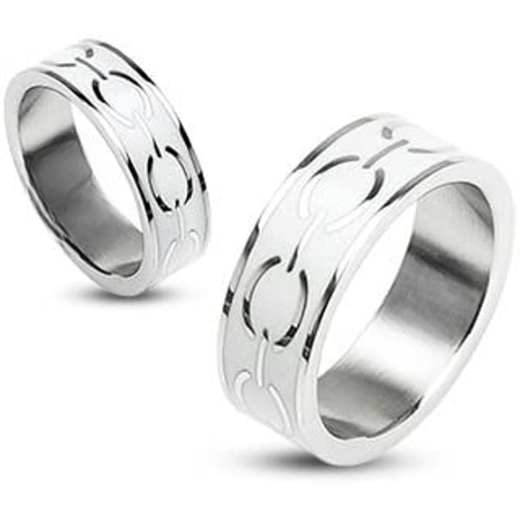 Men / Ladies 316L Stainless Steel White Enamel Love Links Ring Size 6