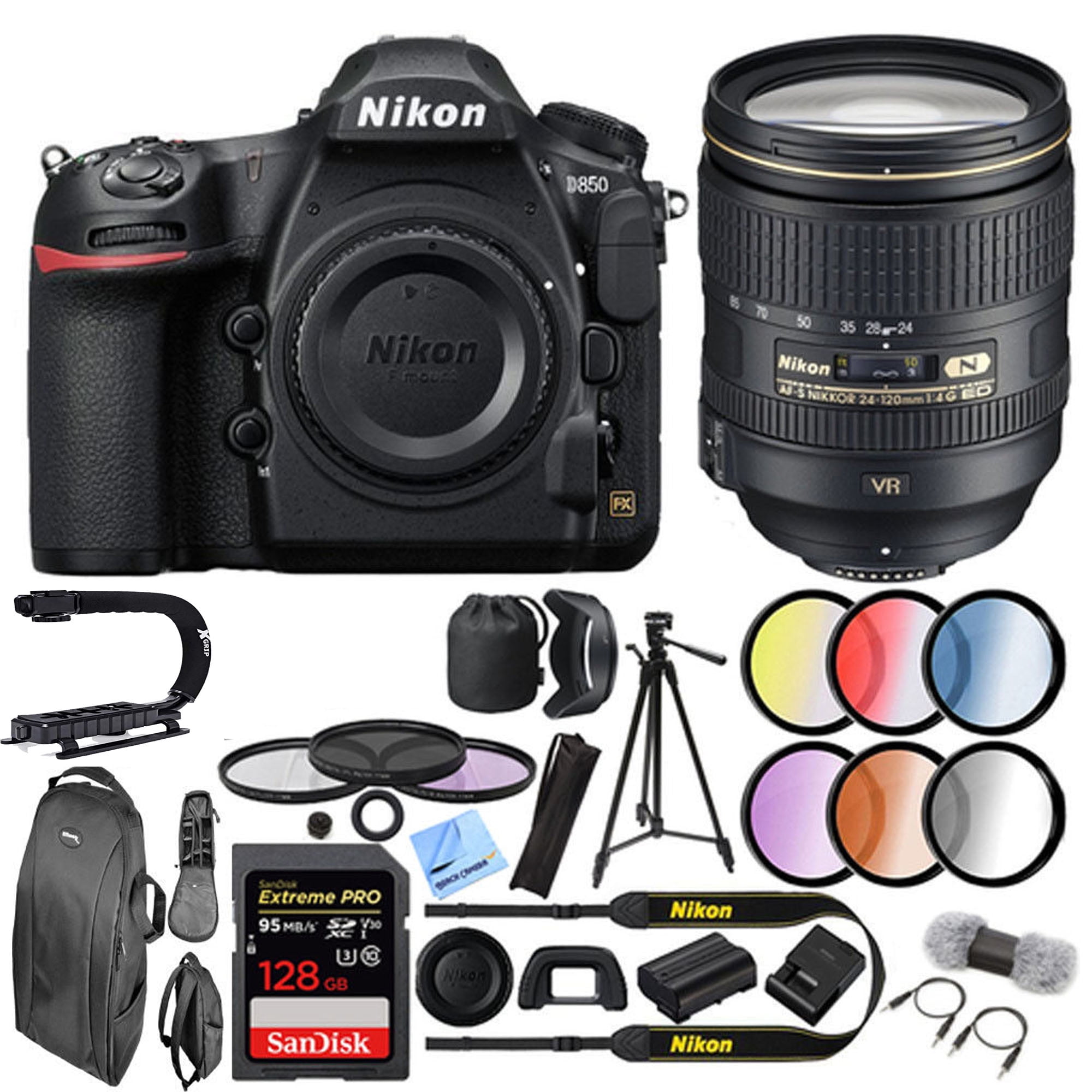 Nikon D850 DSLR Camera w/ 24120mm f/4G ED VR AFS NIKKOR Lens Bundle
