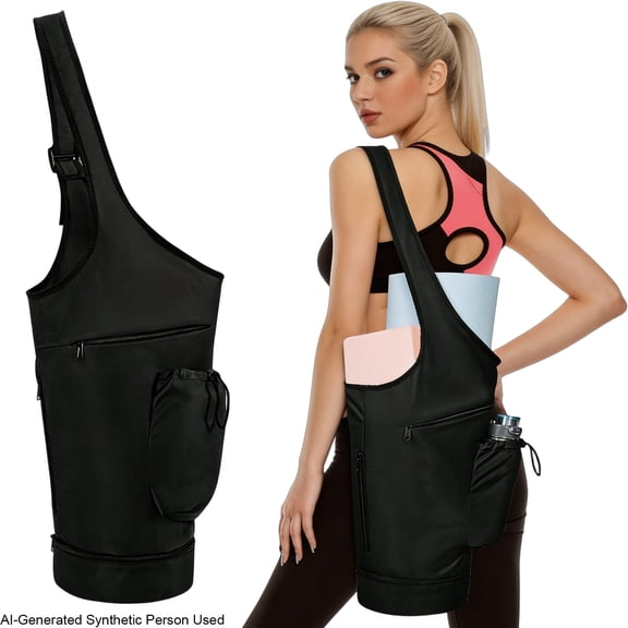 Large Opening Multi-Pocket Yoga Mat Carrier Bag, Adjustable Strap Water Resistant Yoga Tote Sling Bag with Wet Pocket & Yoga Mat Holder for Workout Accessories
